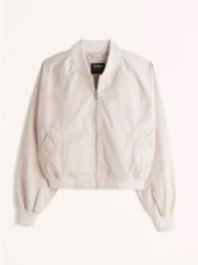 Abercrombie YPB Women's Oat Satin Bomber Jacket with Zip Front